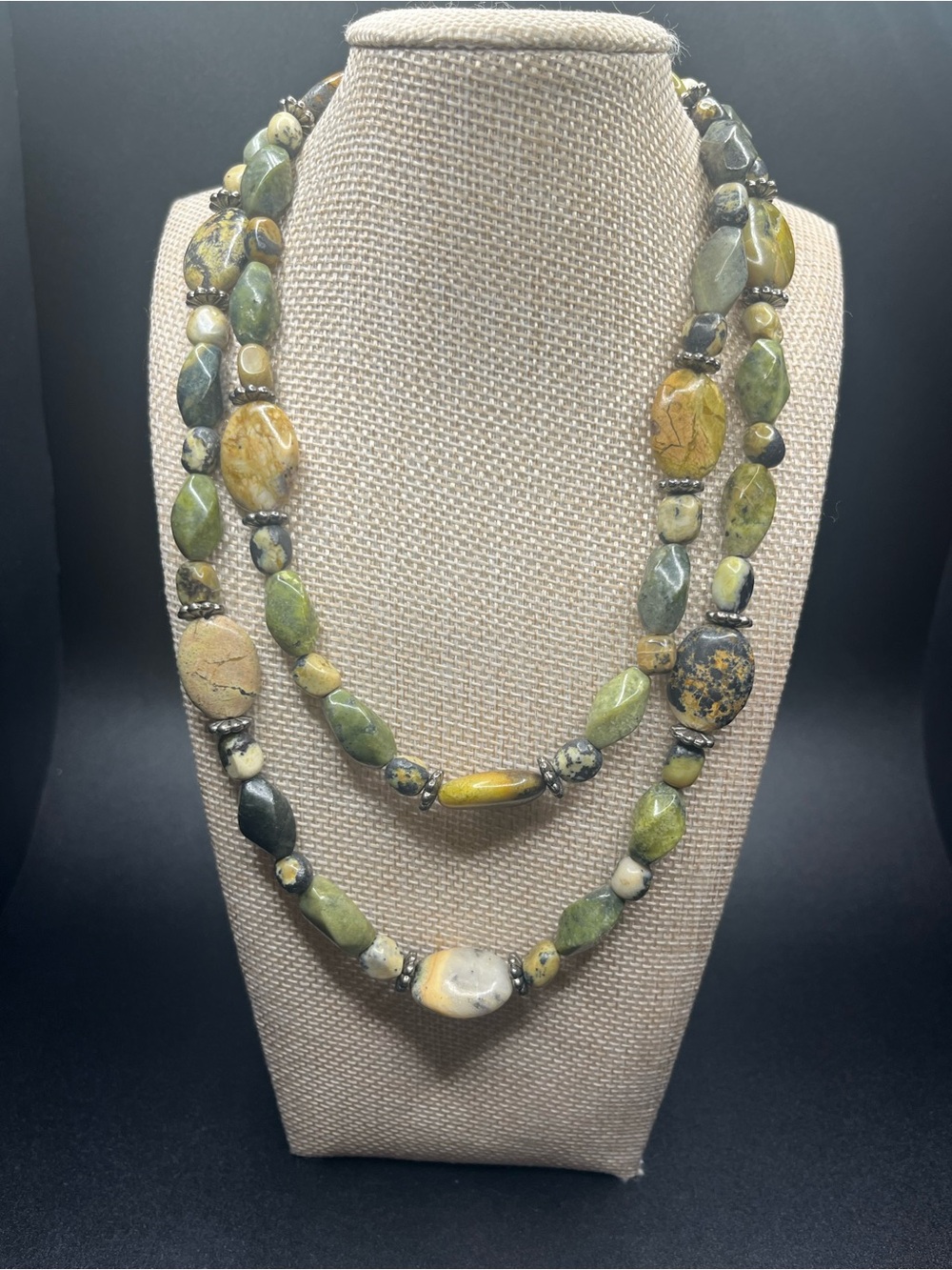 Genuine mixed stone double strand statement necklace